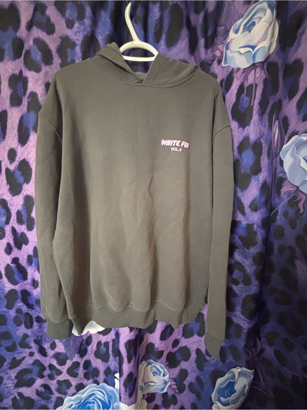 White Fox Boutique Charcoal Pullover Hoodie with Pink Chest Logo